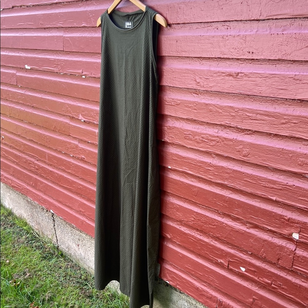 LABO.ART Abito Happy Dress Dark Olive Green Perforated Cotton Sleeveless Maxi - Picture 8 of 13
